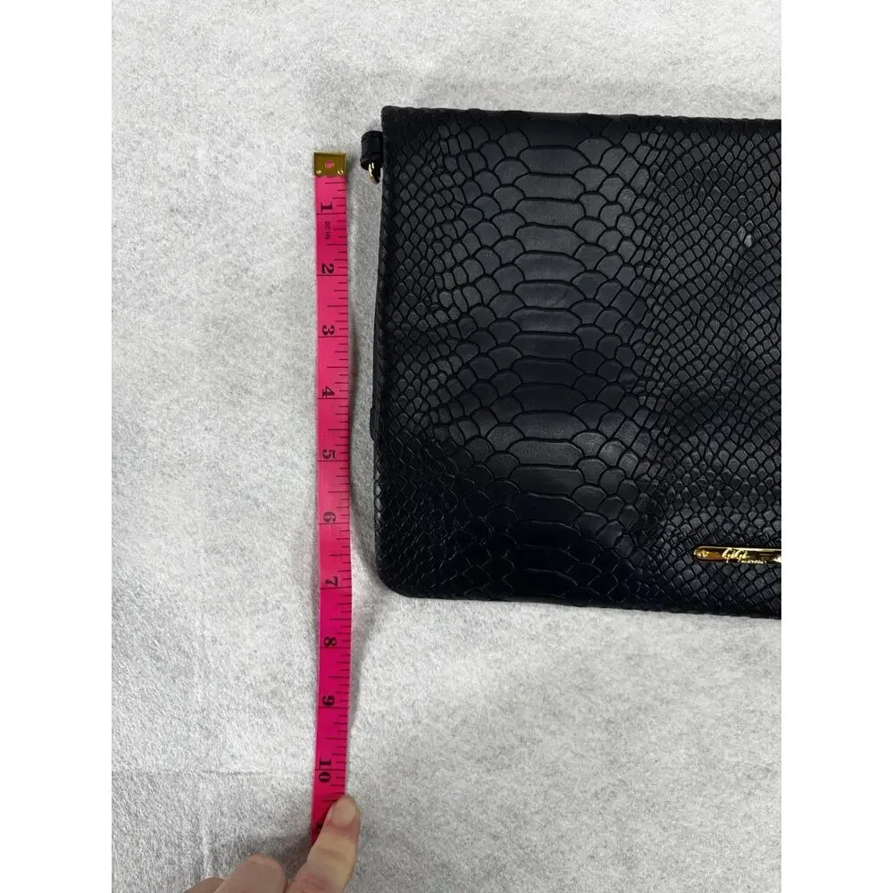 GiGi New York Navy Blue Foldover Clutch Vegan Leather Snake Print Zipper NoStrap - Picture 9 of 11